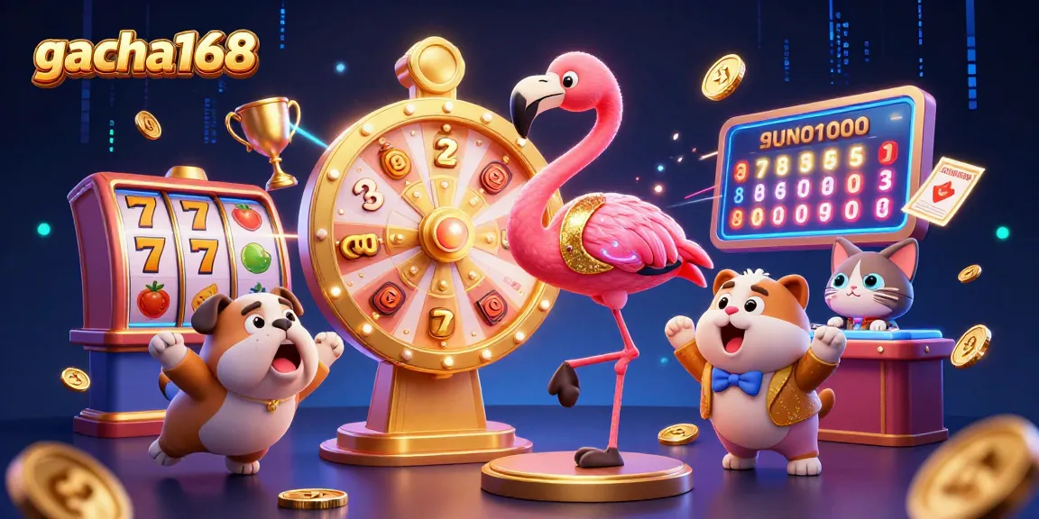 gacha168 highlights exciting slot reels and vibrant gaming action in a lively 3D illustration.