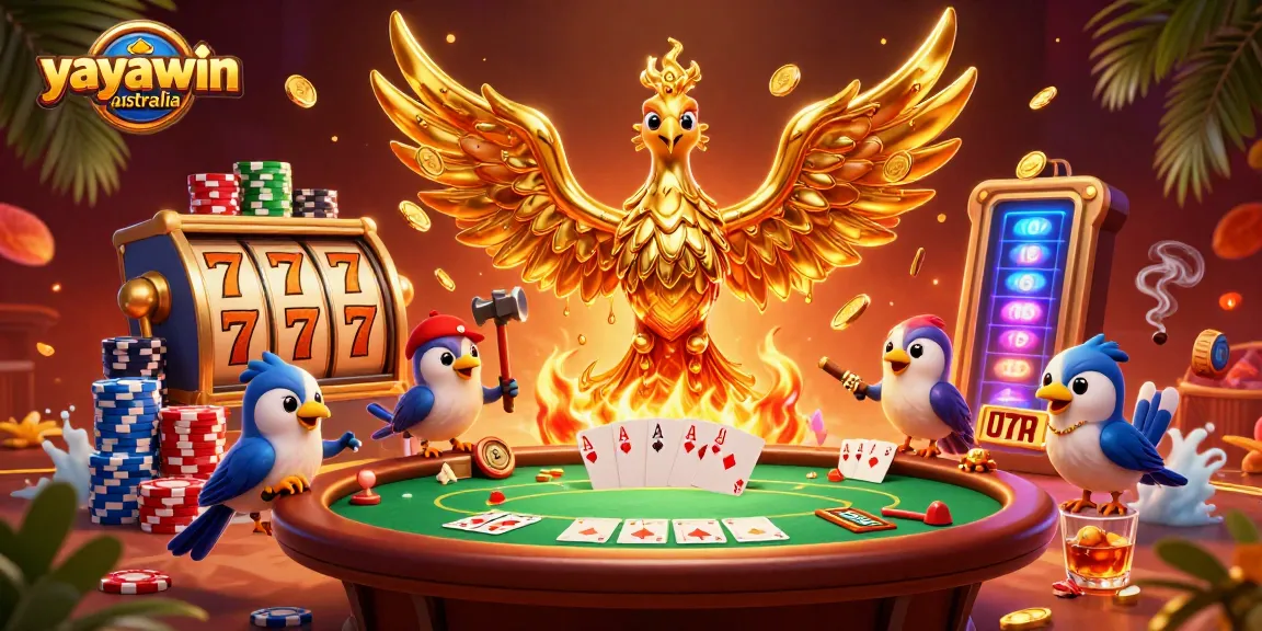 Experience the excitement of yayawin australia, where the golden phoenix emerges amidst vibrant casino elements.