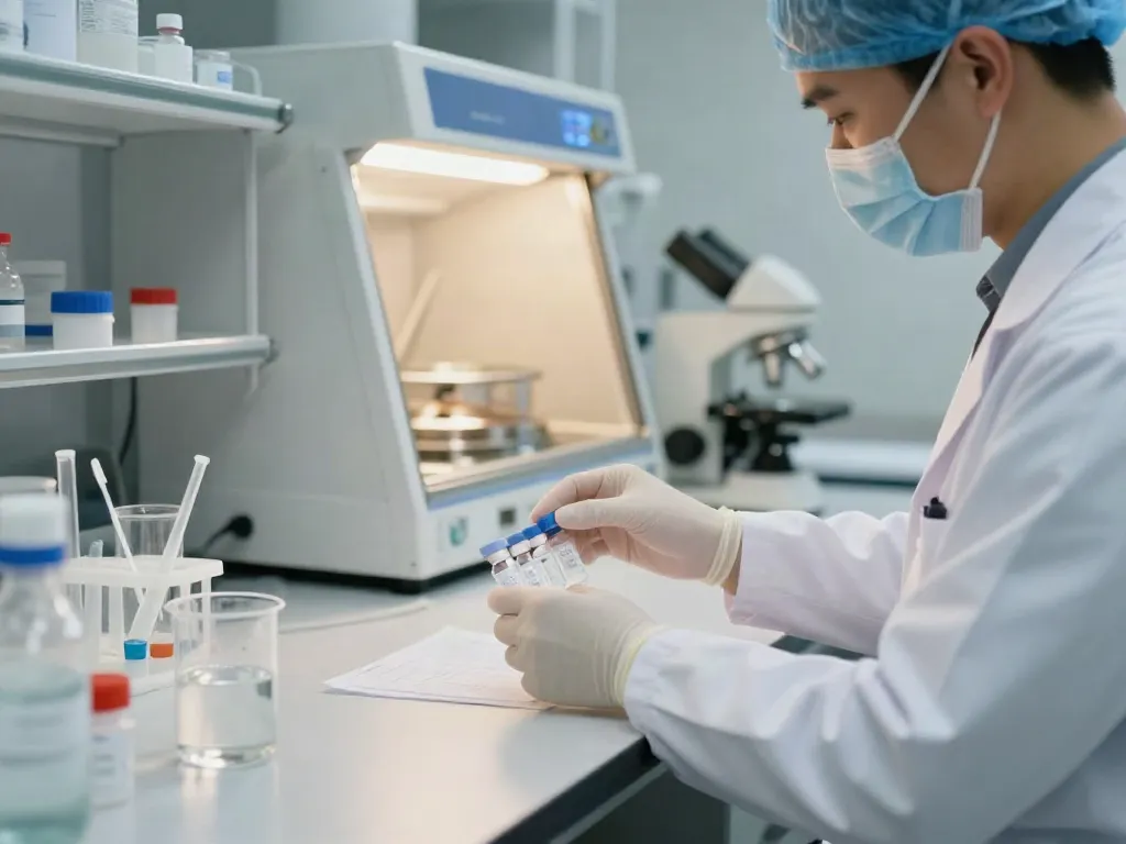 Hospira bacteriostatic water being prepared in a modern lab for pharmaceutical use.