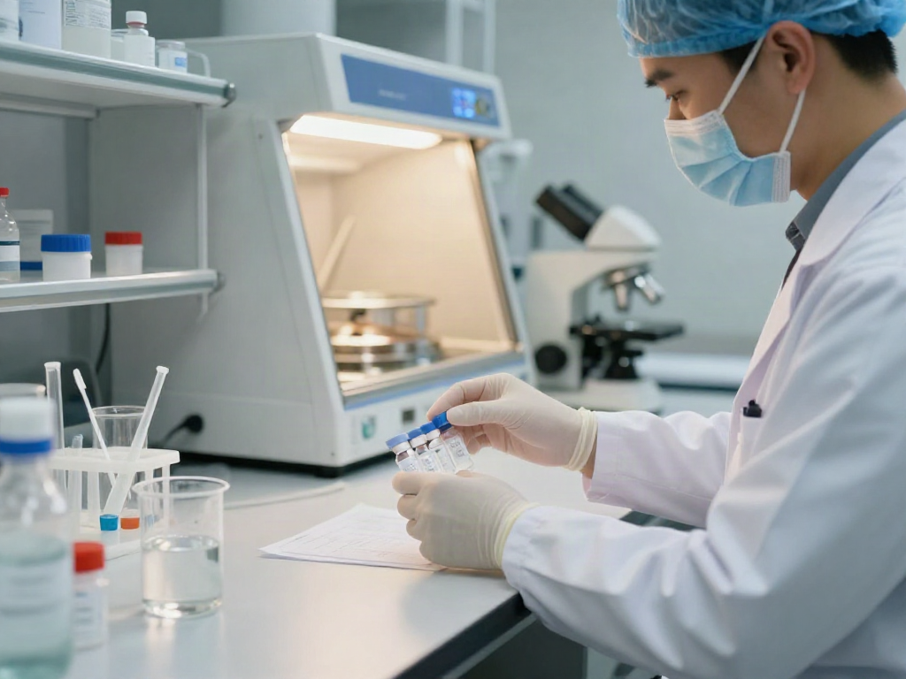 Hospira bacteriostatic water being prepared in a modern lab for pharmaceutical use.