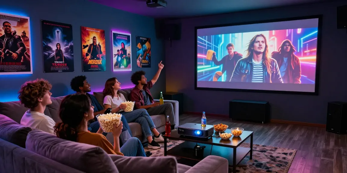 Exciting movie night with friends watching movies 4u in a cozy home theater.
