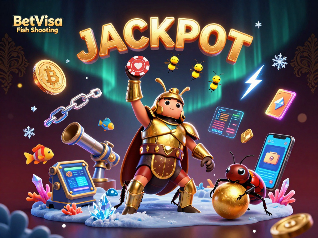 Experience BetVisa Fish Shooting excitement with vibrant underwater elements and casino-themed characters.