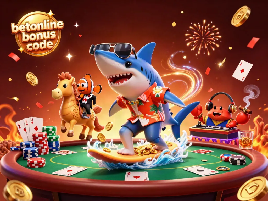 Engage with the live action of the BetOnline bonus code as a shark and clownfish surf gold coins.
