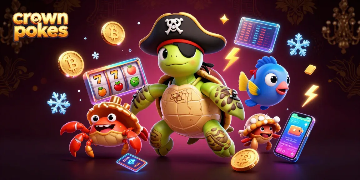 Spin the crown pokies with vibrant characters and crypto elements in this dynamic illustration.