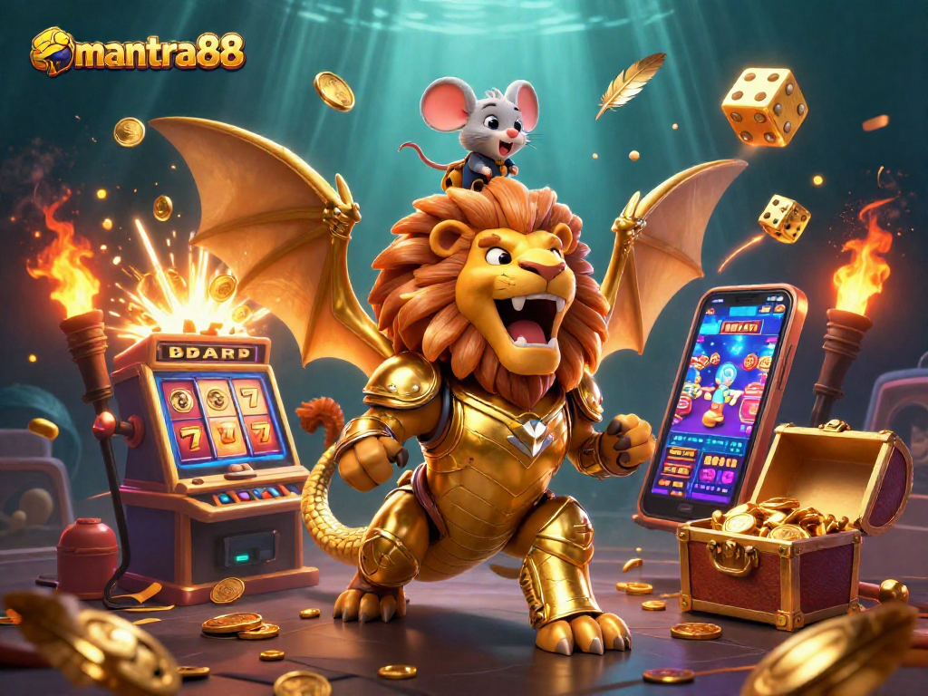Engage with mantra88's thrilling casino experience featuring an epic chimera and vibrant gaming elements.