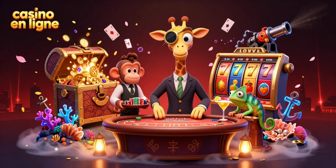 Jouer au casino en ligne avec une girafe high-roller, un valet singe et un barman caméléon