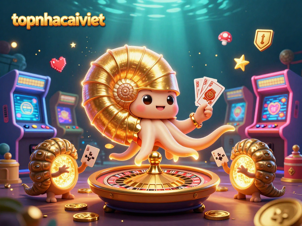 Engage with topnhacaiviet's thrilling casino experience featuring giant nautilus and arcade elements.