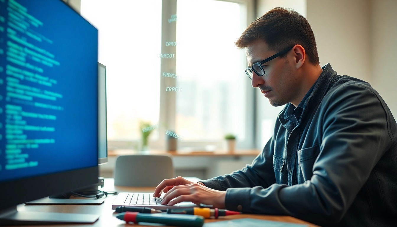 Resolve Windows issues with expert technician at https://errorcodereference.com, surrounded by error codes.