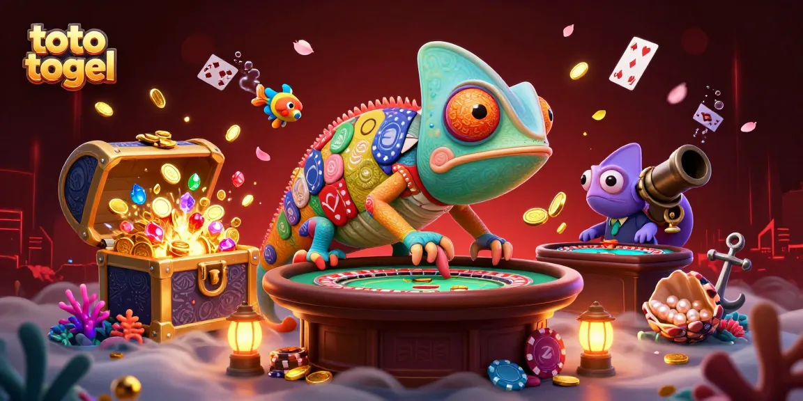 Berpartisipasi dalam toto togel dengan chameleon pemilik kasino yang menyambut keberuntungan mengelilingi harta karun.
