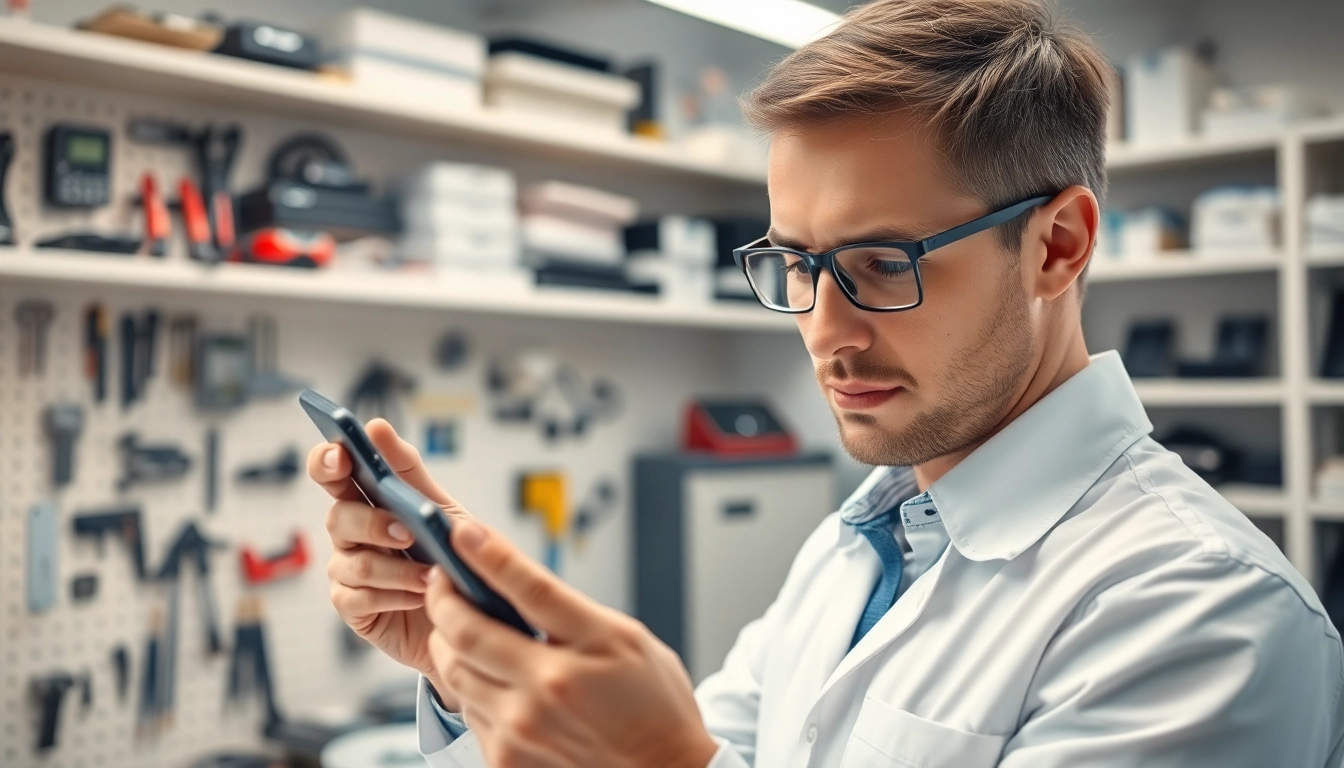 Sell broken phone cash through a professional technician inspecting a damaged smartphone.