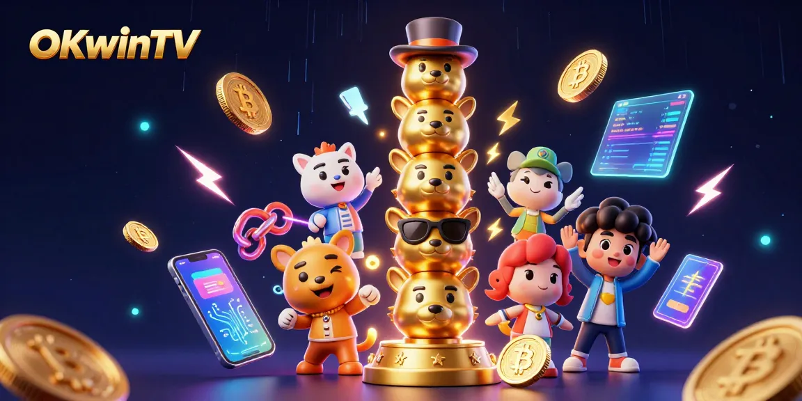 Engage with exciting 4K streaming at OKwinTV, showcasing vibrant gaming elements and crypto coins.