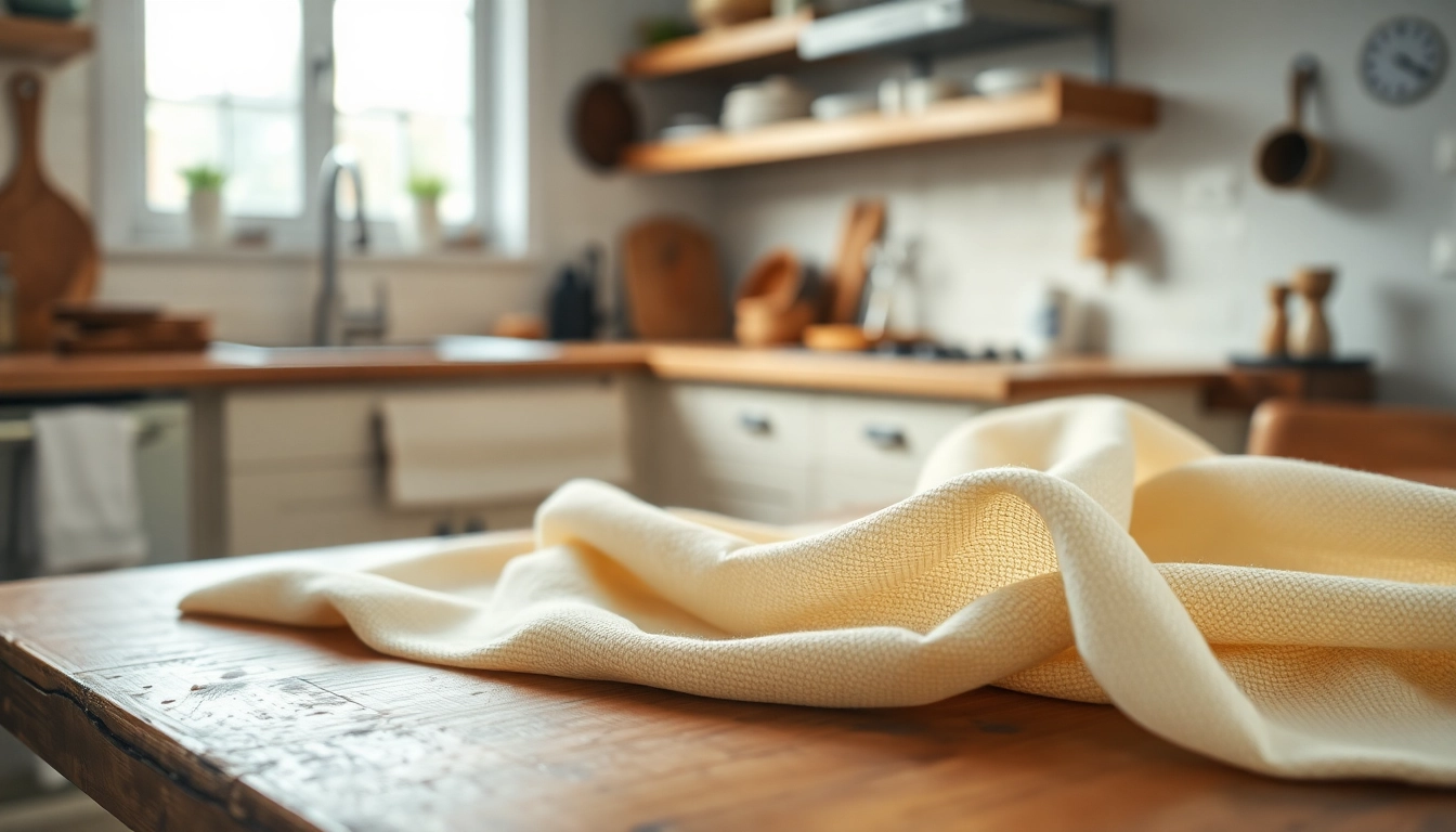 Kaasdoek fabric beautifully displayed on a kitchen table, showcasing its texture and warmth.