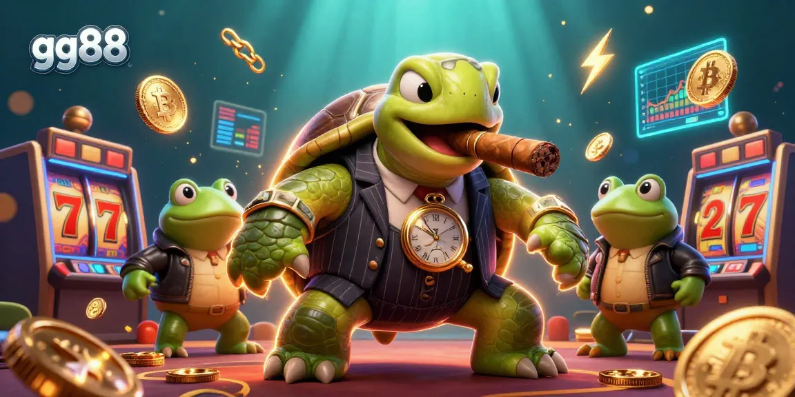 Bet on excitement with gg88's vibrant casino scene featuring a snapping turtle and bullfrog enforcers.