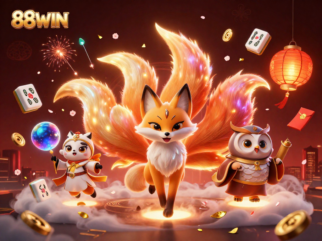 Experience the thrill of 88WIN with vibrant gaming elements and enchanting characters in an exciting casino setting.