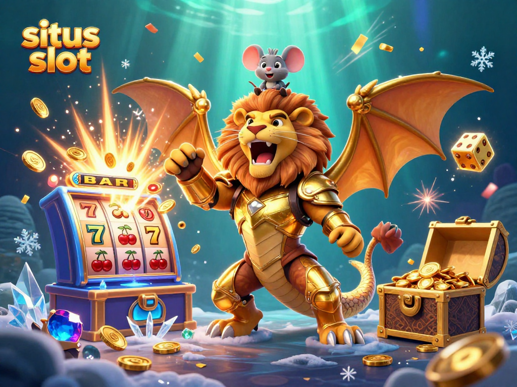 Experience the excitement of situs slot with our dynamic jackpot scene featuring vibrant symbols and a golden chimera!