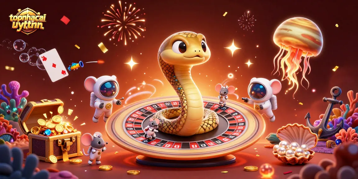 Experience thrilling gaming with topnhacaiuytinn as astronaut mice place bets on Saturn's roulette rings.