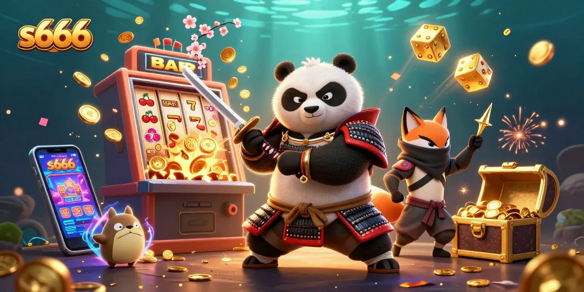 Experience the excitement of s666 with vibrant 3D samurai panda and magical elements highlighting jackpot thrills.
