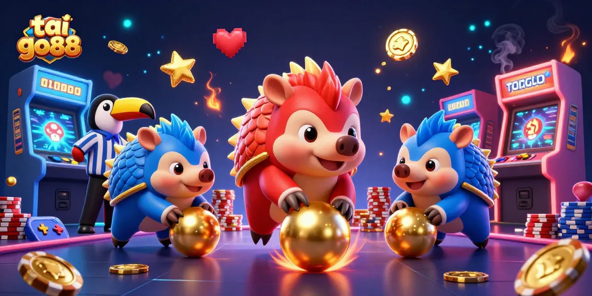 Play tai go88 as animated pangolins compete amid bright casino elements.