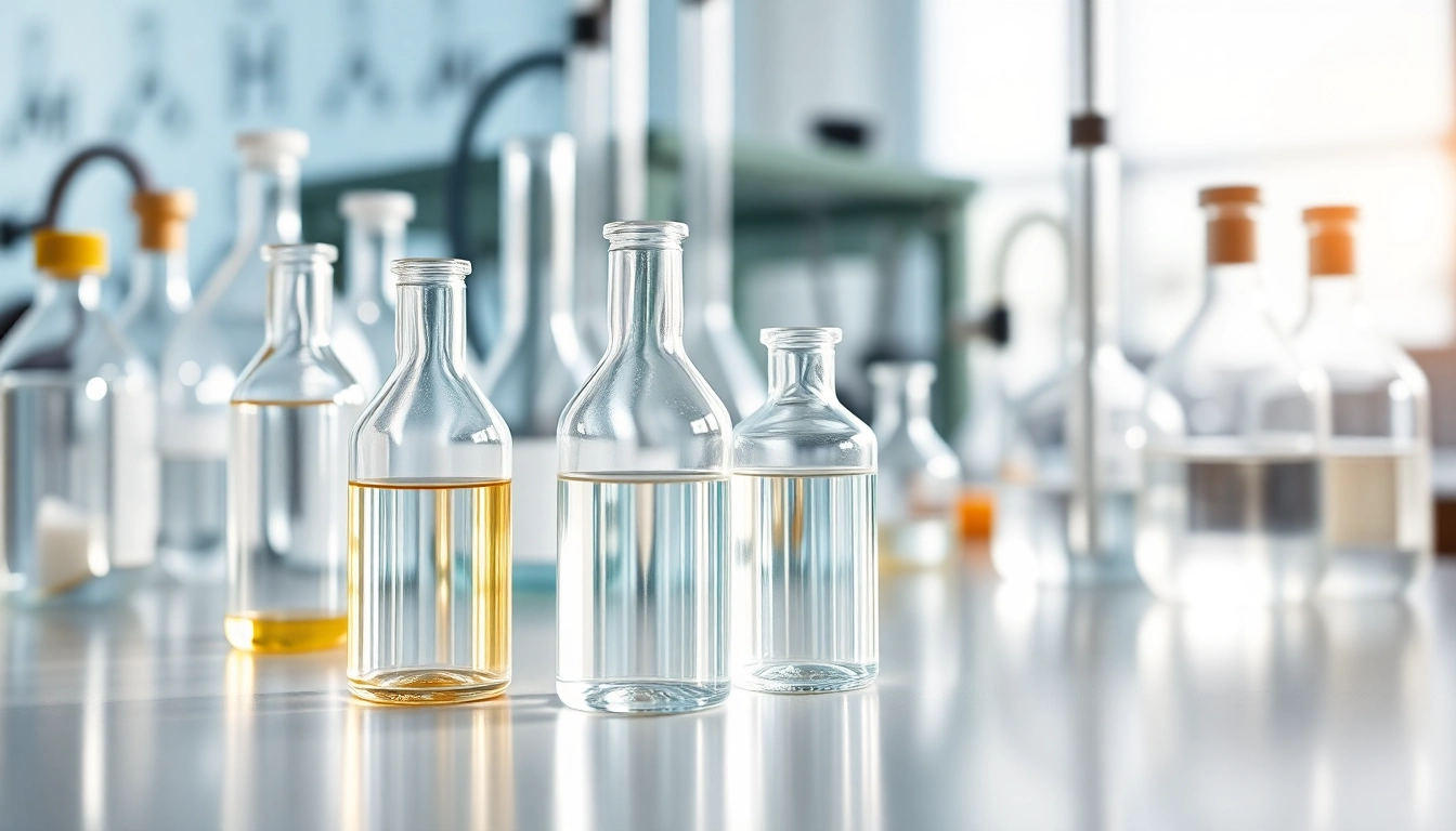 Demonstrating dimethyl sulfoxide in laboratory vials amidst scientific equipment.