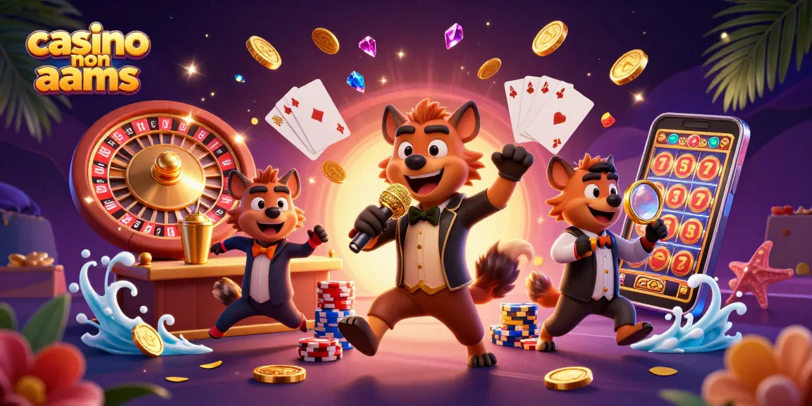 Divertente scena di iena al casinò non AAMS con giochi, monete dorate e croupier.