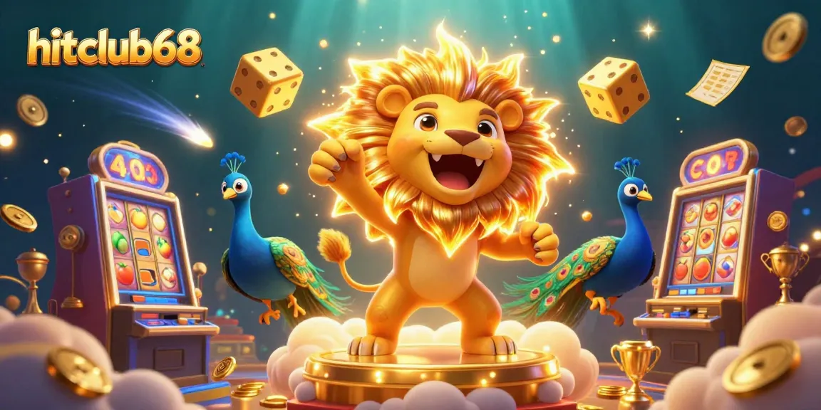 Experience thrilling gaming action at hitclub68 with vibrant 3D illustrations of slots, jackpots, and adventure.
