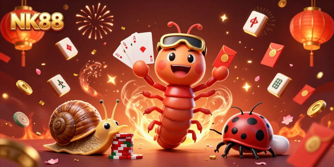 Engage with NK88's vibrant gambling scene featuring a millipede dealer and high-roller snail in action.