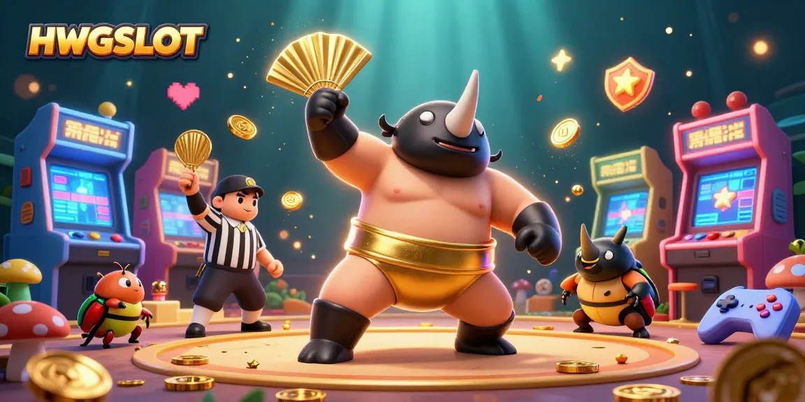 Experience HWGSLOT excitement as beetle champions stomp and scatter golden coins in a vibrant arcade.