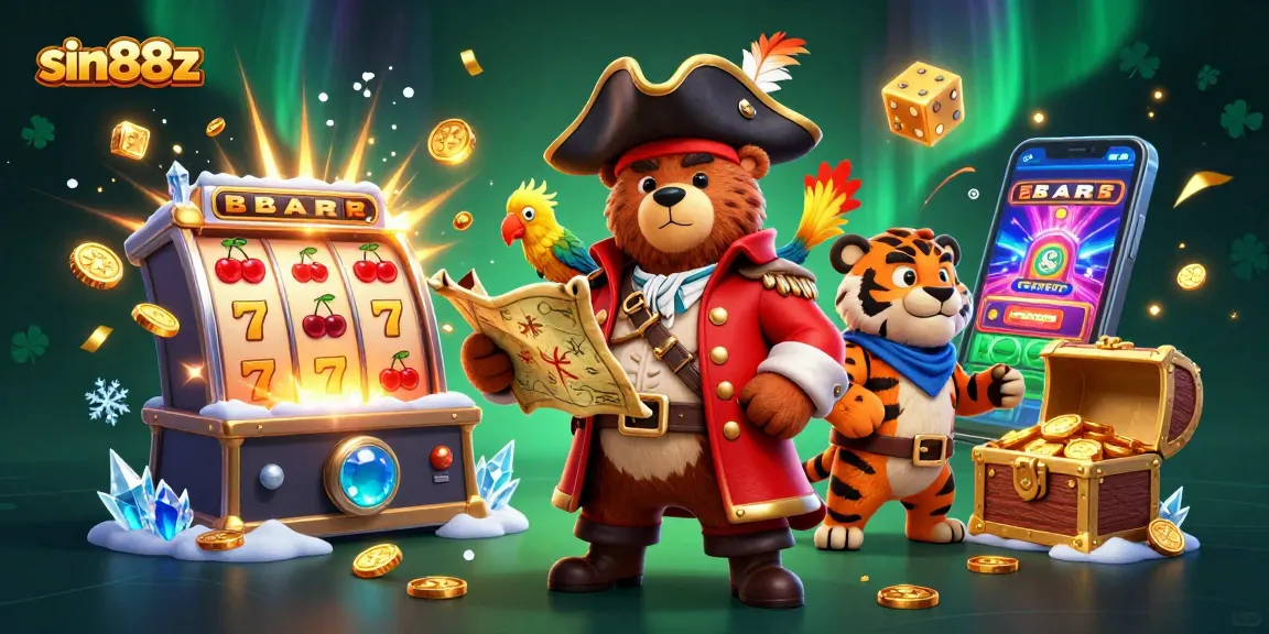 Spin slots and win with sin88z featuring pirate characters and vibrant casino elements