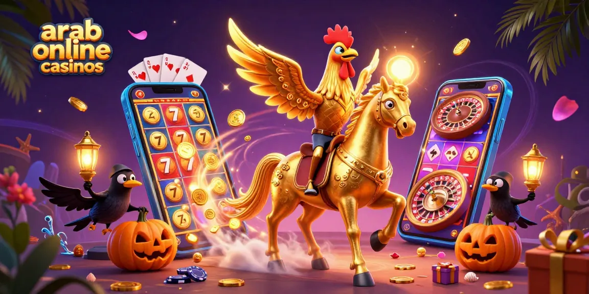 Experience thrilling action at arab online casinos with a golden rooster in a magical casino.