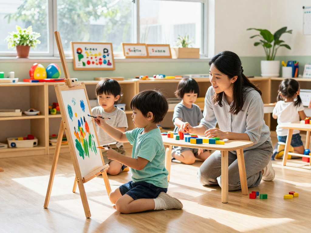 Children engaged in hands-on activities in a Japanese kindergarten Singapore, showcasing a nurturing and vibrant learning environment.