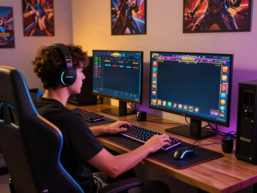 Engaged player enjoying qqmacan slot game on a modern gaming setup.