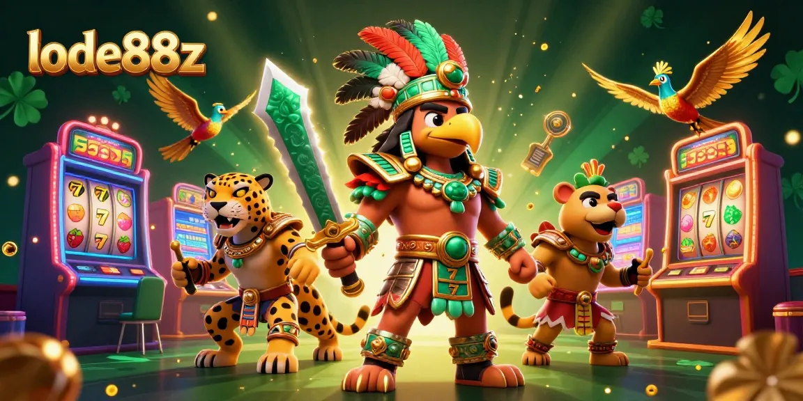 Witness the excitement of lode88z with dynamic 3D illustration featuring classic slots and vibrant characters.