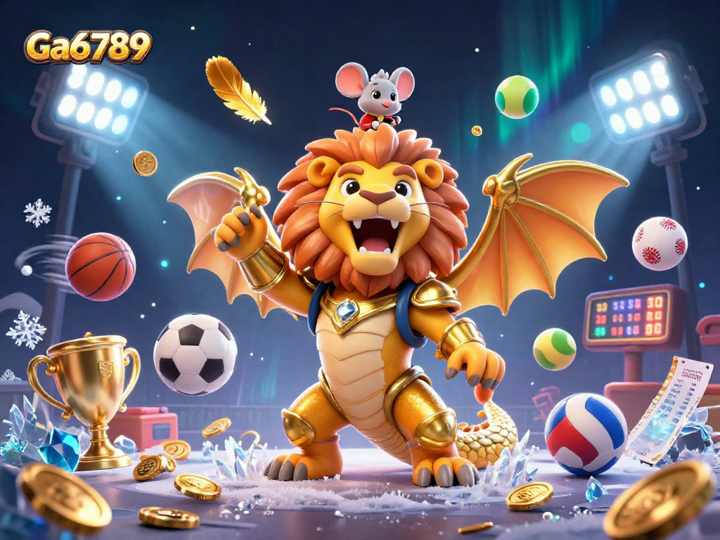 Engage with Ga6789's thrilling 3D casino scene featuring sports betting excitement and golden rewards.