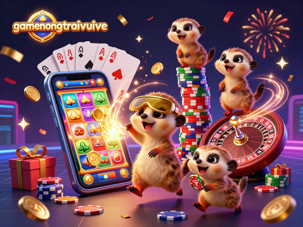 Experience the excitement of gamenongtraivuive with a dynamic meerkat casino scene filled with games and fun.