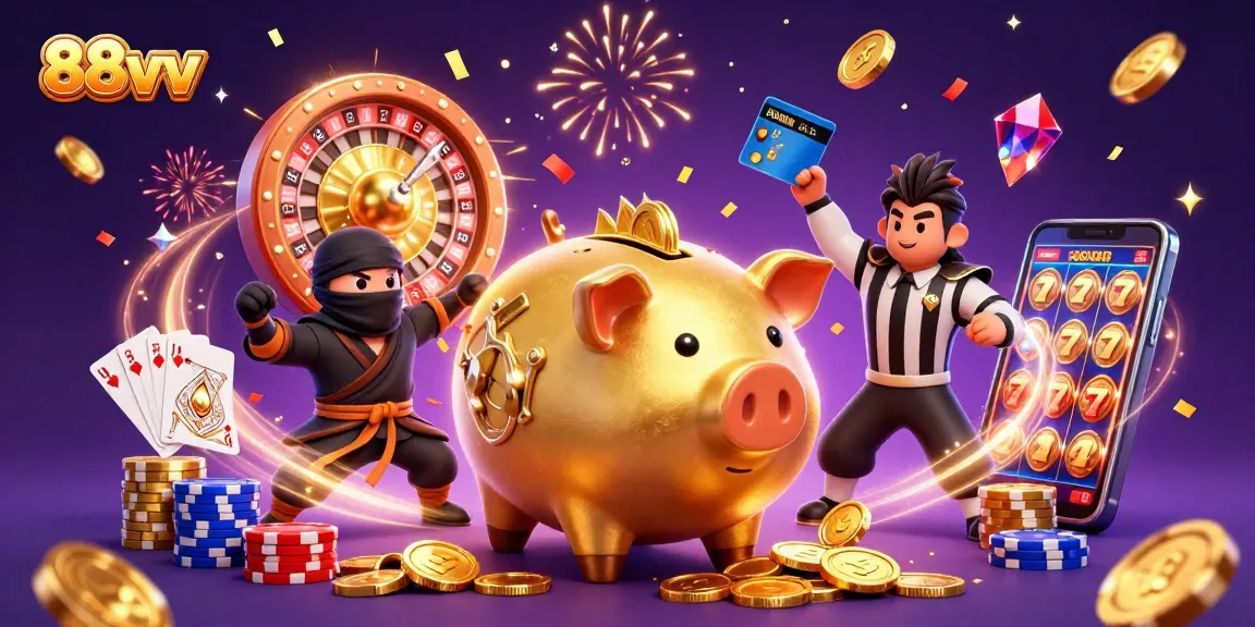 Win big at 88vv with a dynamic showdown featuring a golden piggy bank sumo wrestler!