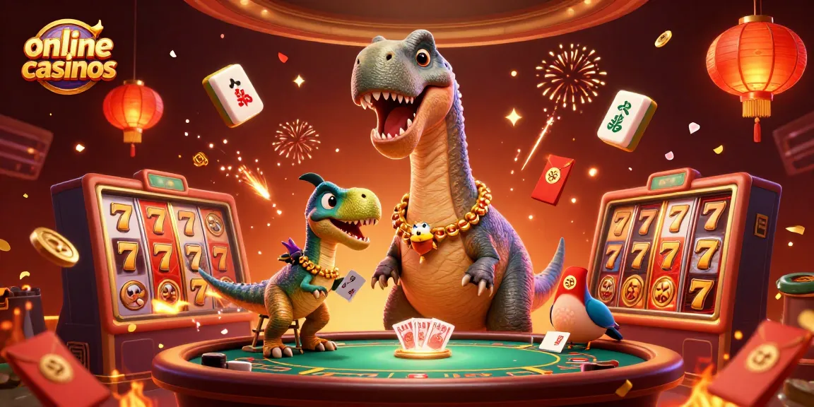 Engage with online casinos featuring a giant brontosaurus and clever raptor at a poker table.
